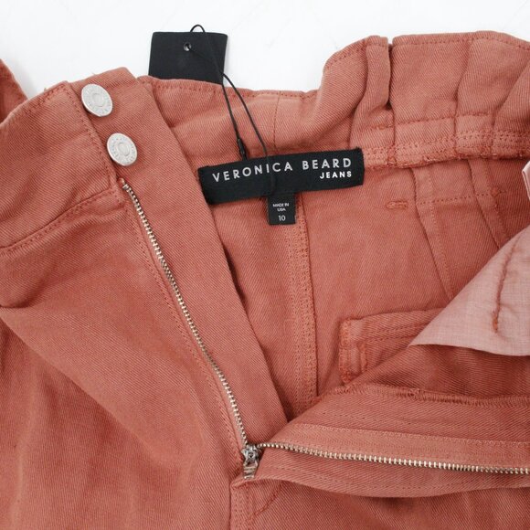 NWT Veronica Beard Pants Womens 10 Mocha Karter Linen Cotton High Rise Straight - Picture 12 of 16